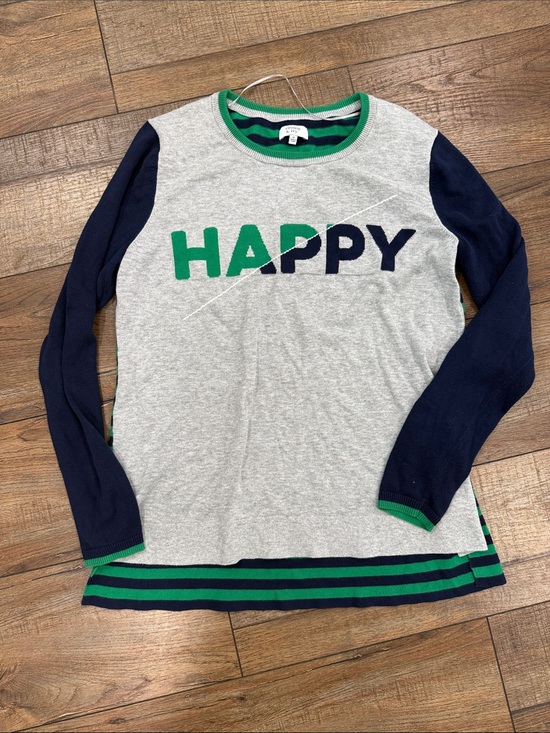 crown & ivy Sweaters - Crown & Ivy ‘Happy' Crewneck Long Sleeve Top in Gray, Navy & Green